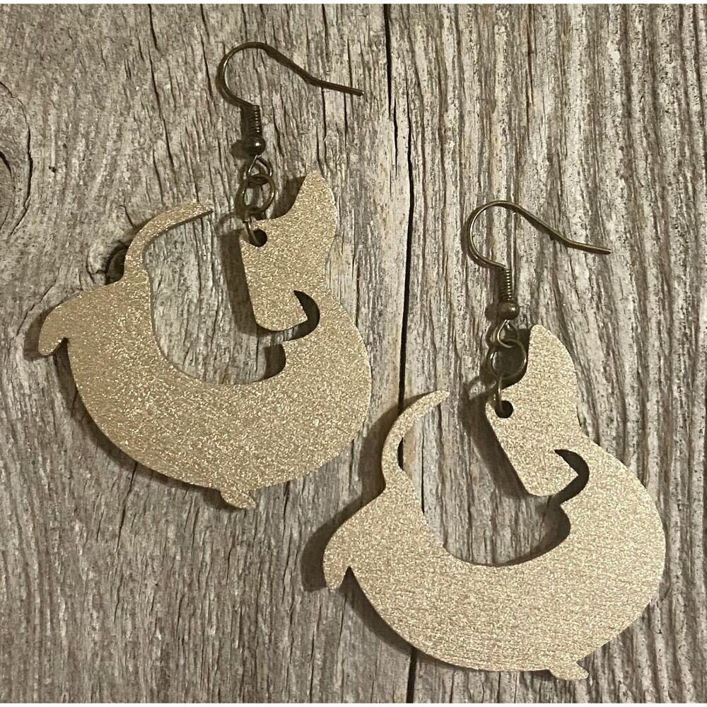 Wood Earrings- Dachshund - Old Gold - E004-07
